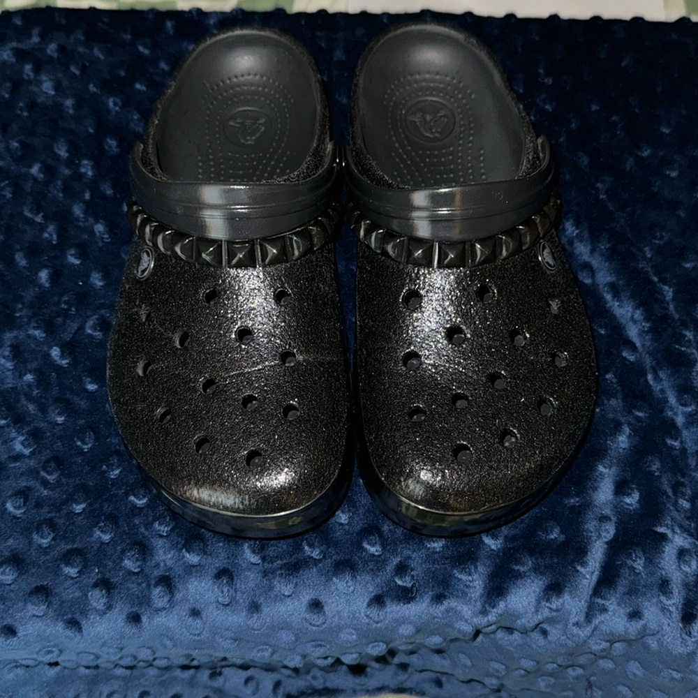 Crocs Black Glitter Crocs with Studs